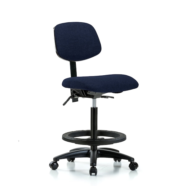 Chair, Fabric, Hi Bench, BF Casters, Nav, No Arms, 26" to 35-1/2" Height, Dark Blue