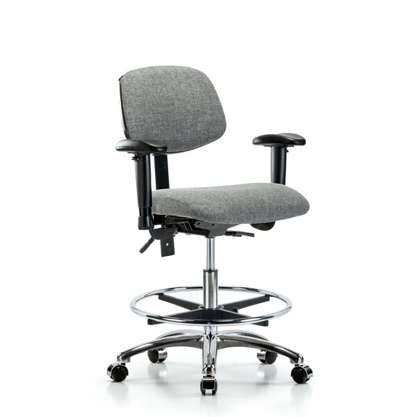 Medium Bench Chair Chair, Fab, Med Ben, CF Cast, Gry, Adjustable Arms, 22" to 29" Height, Fabric, Gray