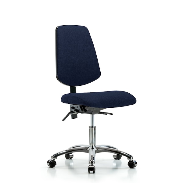 Desk Chair Fab Desk Chair, Med, Bk, Chrm, Casters, Navy, No Arms, 19" to 24" Height, Fabric, Dark Blue