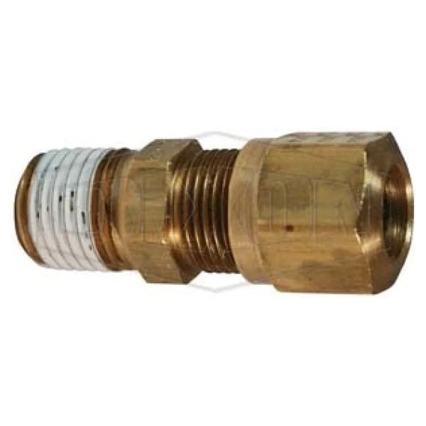 Air Brake Connector, 1-18 x 1/2 in Nominal, Straight Male x Pipe End Style, Brass, Domestic