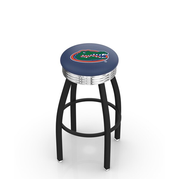 25" Blk Wrinkle Florida Swivel Bar Stool, Chrome Ring