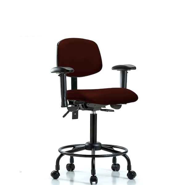 Bench Chair, RT Tilt, AA Cast, Vinyl, Burg, 6-Way Adjustable, 22" to 29" Height, Burgundy