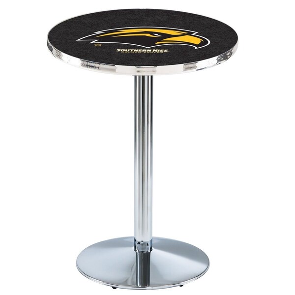 42" Chrome Southern Miss Pub Table, 36" dia. Top