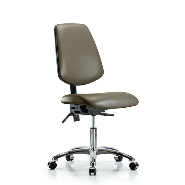 Vinyl Chair Chrome, Desk, Med Back, Casters, Taupe