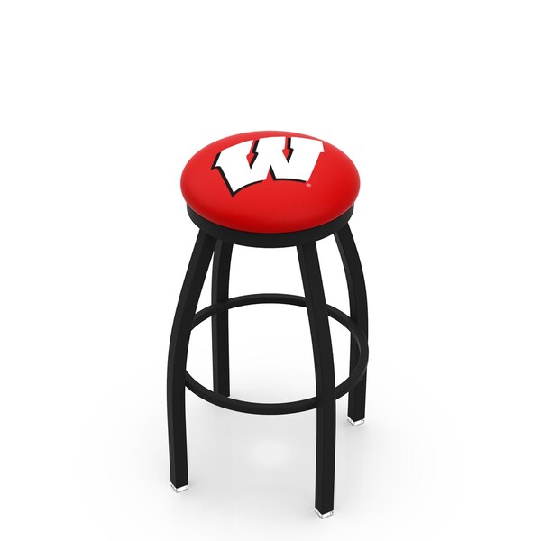 25" Blk Wrinkle Wisconsin "W" Swivel Bar Stool, Accent Ring