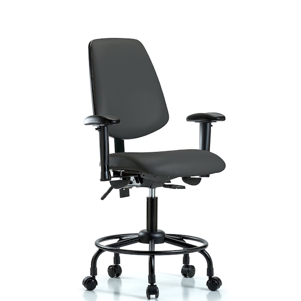 Desk Chair Adjustable Arms, 21" to 26" Height, Vinyl, Charcoal