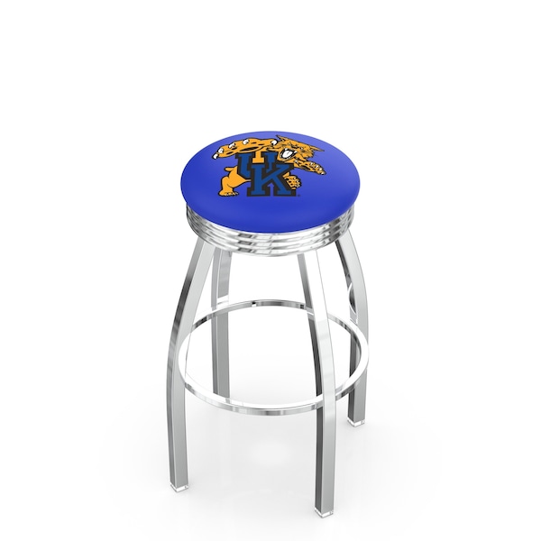 25" Chrome Kentucky "Wildcat" Swivel Bar Stool, Accent Ring