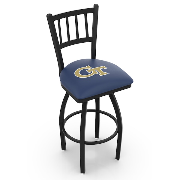 25" Blk Wrinkle Georgia Tech Swivel Bar Stool, Jailhouse Back