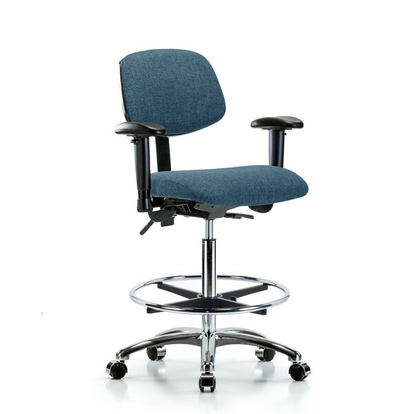 Chair, Fab, Hi Bench, Chr AA CF Casters, Blu, 6-Way Adjustable, 26" to 35-1/2" Height, Blue