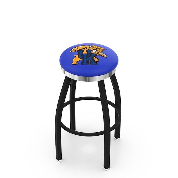 25" Blk Wrinkle Kentucky "Wildcat" Swivel Bar Stool, Chrome Ring