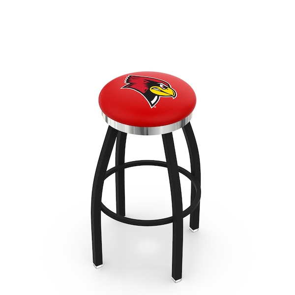 25" Blk Wrinkle Illinois State Swivel Bar Stool, Chrome Ring