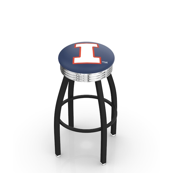 25" Blk Wrinkle Illinois Swivel Bar Stool, Chrome Ring
