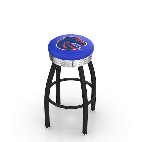 25" Blk Wrinkle Boise State Swivel Bar Stool, Chrome Ring