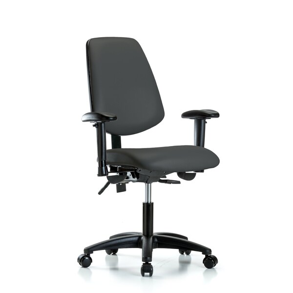 Desk Chair Adjustable Arms, 18" to 23" Height, Vinyl, Charcoal