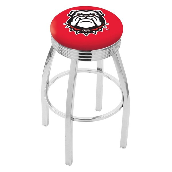 25" Chrome Georgia "Bulldog" Swivel Bar Stool, Accent Ring