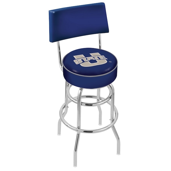 25" Chrome 2-Ring Utah State Swivel Bar Stool, Back