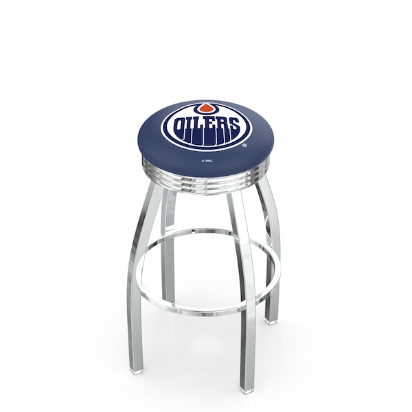25" Chrome Edmonton Oilers Swivel Bar Stool, Accent Ring
