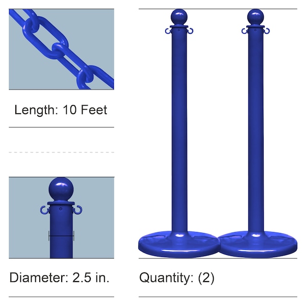 Blue Medium Duty Stanchion & Chain Kit (2-Pack)