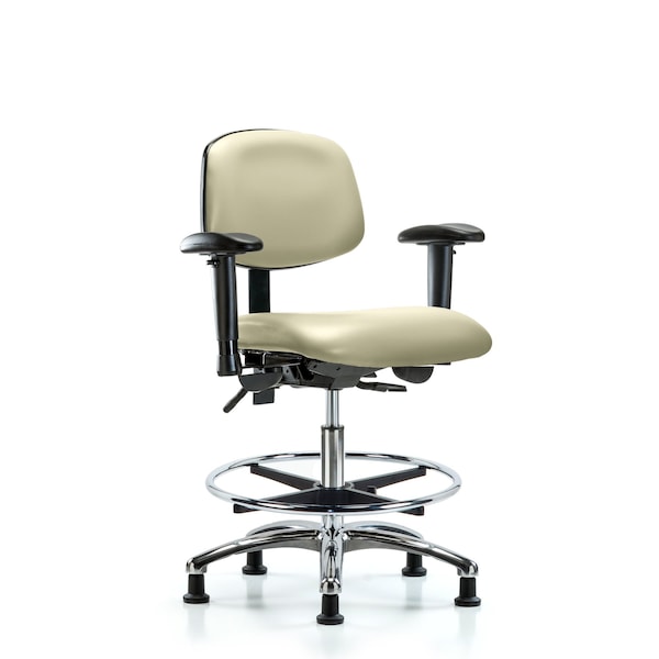 Medium Bench Chair Chair, Vin, Med Ben, Chr Tilt AA CF Gld, Wht, Adjustable Arms, 22" to 29" Height