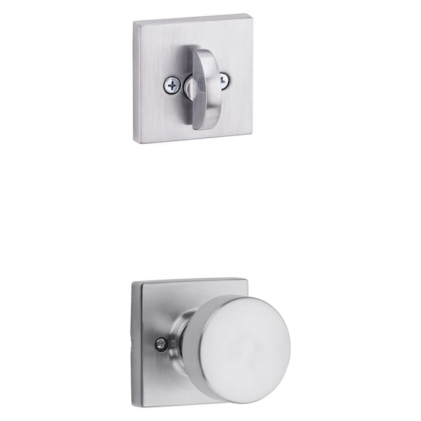 Pismo Knob with Square Rose Interior Single Cylinder Handleset Trim Satin Chrome Finish