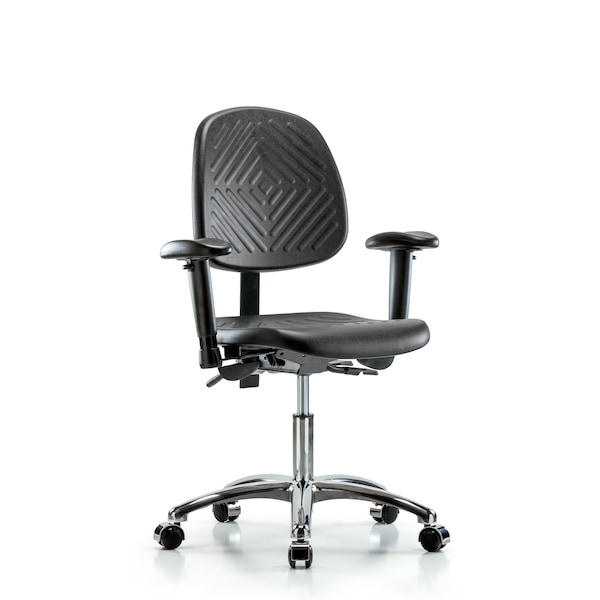 Desk Chair Desk Chair, Med, Poly, Bk Chrm, AA, Cast, Adjustable Arms, 17" to 22" Height, Black; Blue