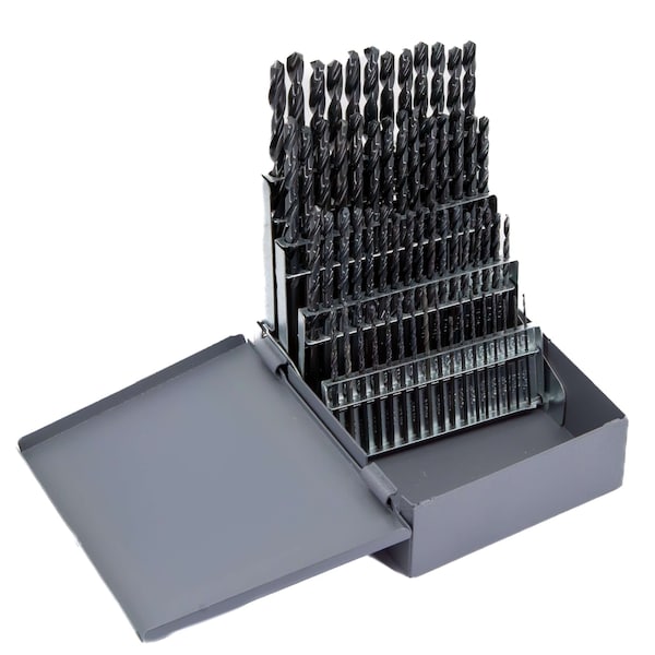 60 Piece HSS Black Oxide Stub (Screw Machine) Split Point Drill Bit Set, D/ASP, No 1 - No 60