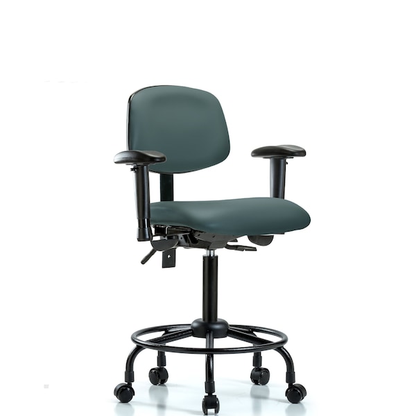 Bench Chair, RT Tilt, AA Cast, Vinyl, Blu, 6-Way Adjustable, 22" to 29" Height, Colonial Blue