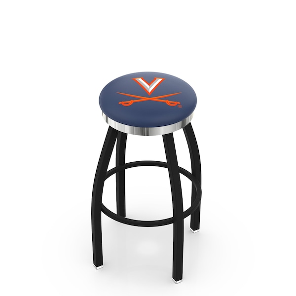 25" Blk Wrinkle Virginia Swivel Bar Stool, Chrome Ring