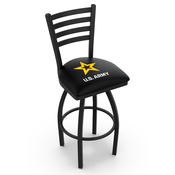 25" Blk Wrinkle U.S. Army Swivel Bar Stool, Ladder Back