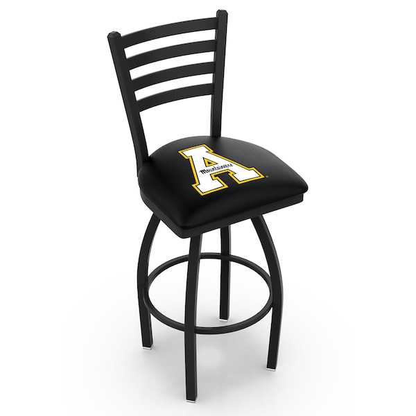 25" Blk Wrinkle Appalachian State Swivel Bar Stool, Ladder Back