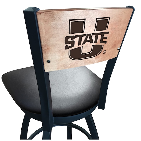 25" Blk Wrinkle Utah State Swivel Bar Stool, Laser Engraved Back