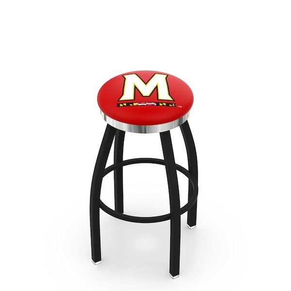 25" Blk Wrinkle Maryland Swivel Bar Stool, Chrome Ring