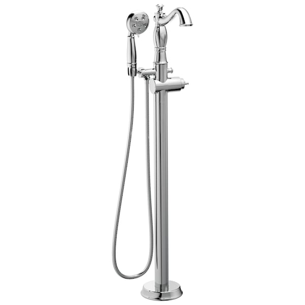 Cassidy Single Handle Floor Mount Tub Filler Trim with Hand Shower - Less Handle