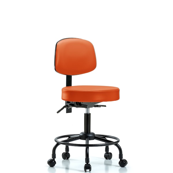 Desk Stool, Vinyl, Bk, RT, Casters, Org