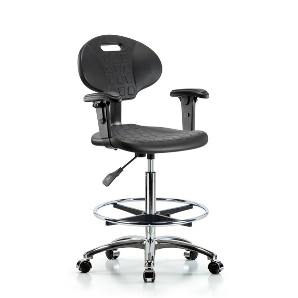 Erie Hi Bench Chair, Chrome, AA, CF, Casters, 2-Way Adjustable, 24" to 34" Height, Black; Blue