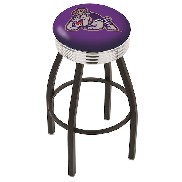 25" Blk Wrinkle James Madison Swivel Bar Stool, Chrome Ring