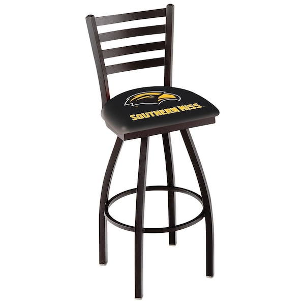 25" Blk Wrinkle Southern Miss Swivel Bar Stool, Ladder Back
