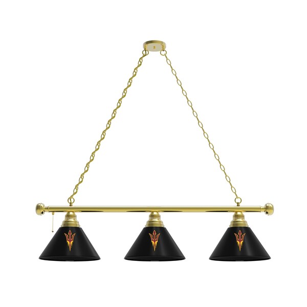 Arizona State 3 Shade Billiard Light, Brass Fixture, Pitchfork