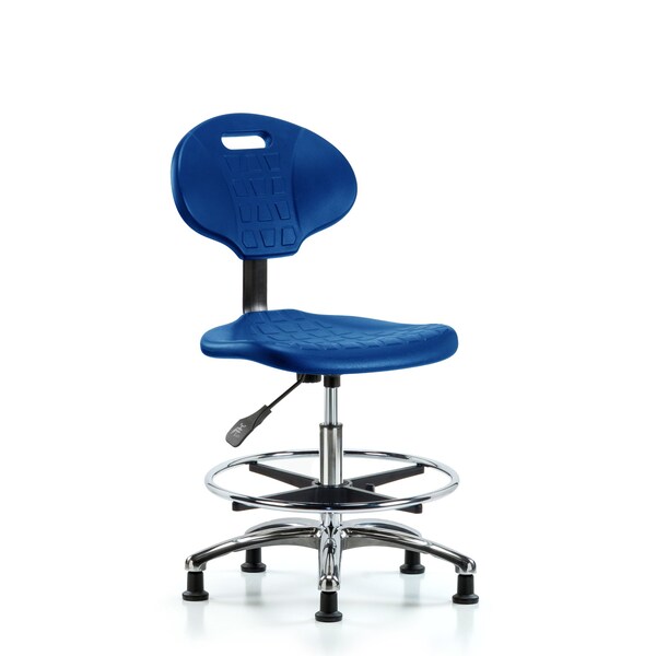 Erie Poly Chair Chrome, Med Bench, Foot Ring, Glides, Blue