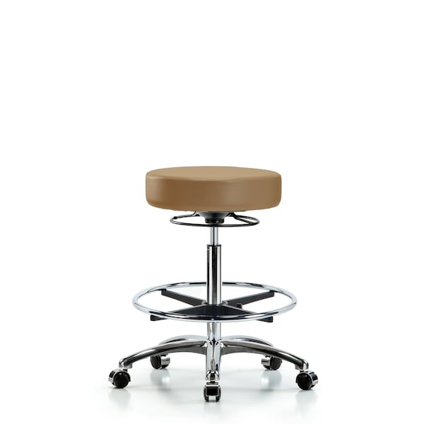 Bench Stool, Hi, Chrm, Vin, CF, Castrs, Taupe