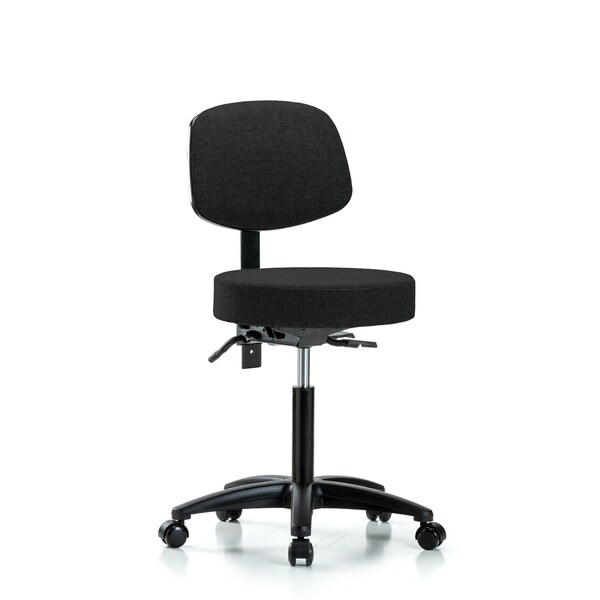 Bench Stool, Med, Fabric, Bk Casters, Blk