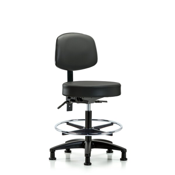 Vinyl Stool, Back, Med Bench, Tilt, Foot Ring, Glides, Carbon