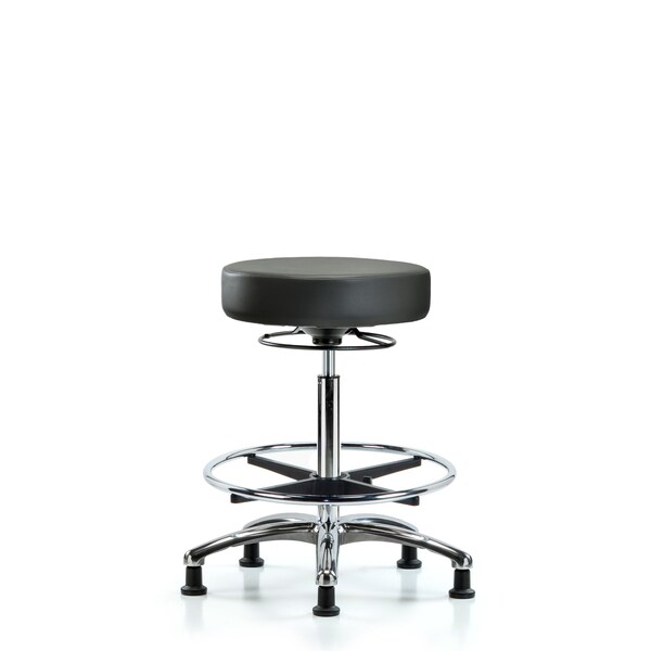 Vinyl Stool, Chrome, High Bench, Foot Ring, Glides, Carbon