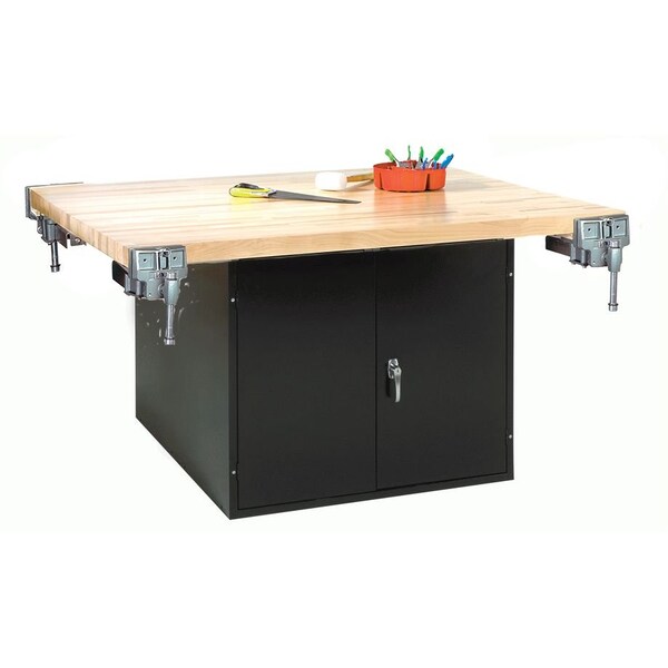 Work Bench With Vise, 64" W, 33-1/4" Height