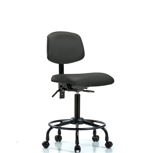 Bench Chair, Viniyl, RT Tilt, Casters, Gry, No Arms, 22" to 29" Height, Charcoal