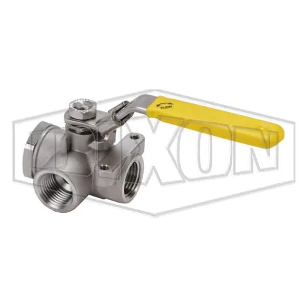 3-Way Diverting Ball Valve, 1/2 in Nominal, FNPT End Style, Full Port, RPTFE Seat/Stuffing Box Ring