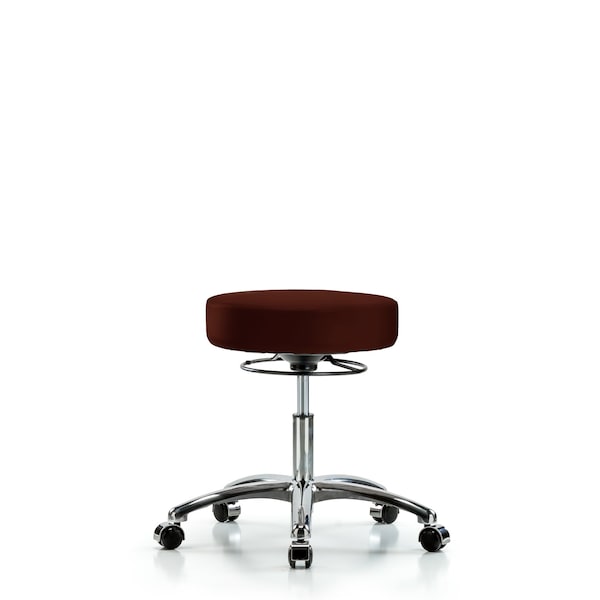 Desk Stool, Vinyl, Chrome, Casters, Burg
