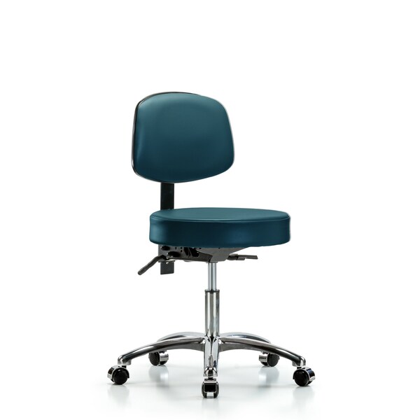 Vinyl Stool, Back Chrome, Desk, Tilt, Casters, Royal