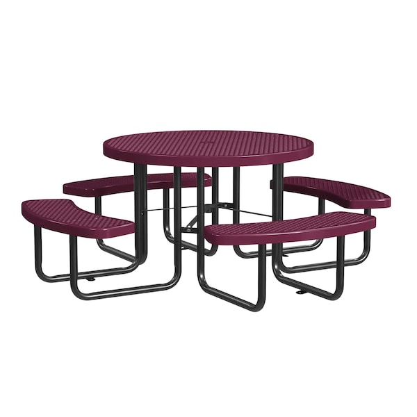 Round Picnic Table, Burgundy, In Ground Mount, 46 in