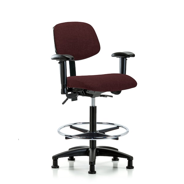 Chair, Fab, Hi Bench, Tilt AA CF Glides, Bur, 6-Way Adjustable, 26" to 35-1/2" Height, Burgundy